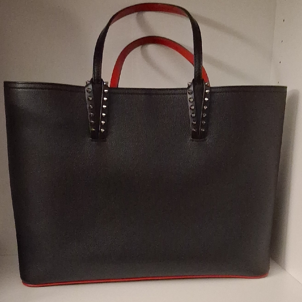 Chistian Louboutin Black Cabata Tote Bag with Red Accents.